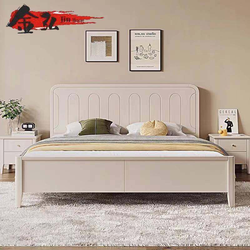 北欧全实木床现代简约奶油风格1.8米双人床1.5米单人经济型主卧床