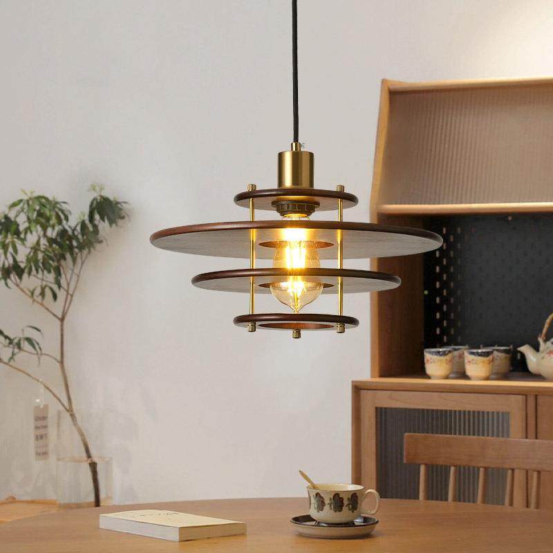 中古南洋风原木飞碟餐厅PH5吊灯胡桃木复古吧台餐桌民宿茶室灯具