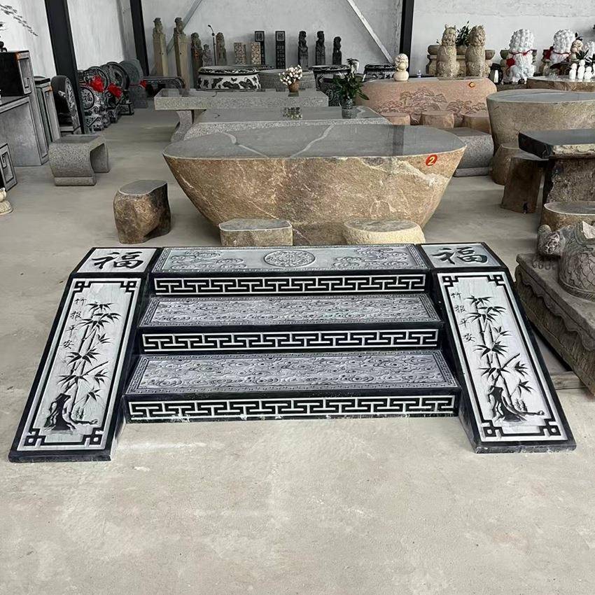 石雕台阶石祥云中式庭院门厅阳台浮雕仿古庭院门口踏步石