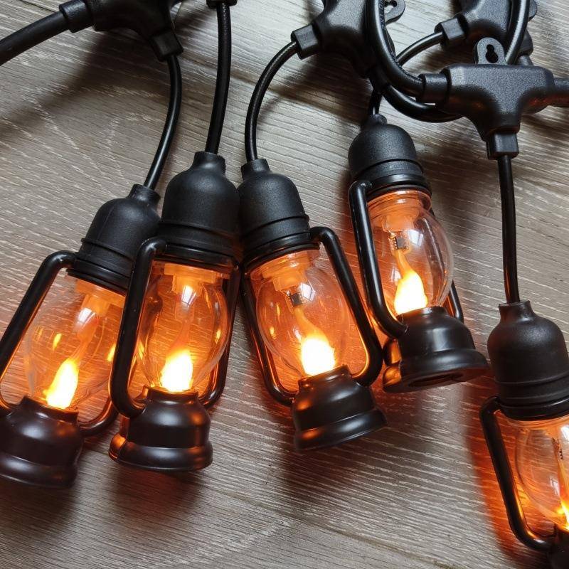 led造型灯5米10灯跑马彩灯户外庭院装饰吊式火焰油灯IP44圣诞灯