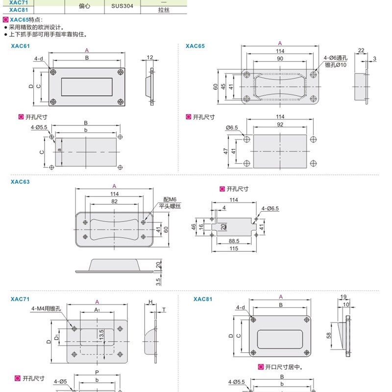XAC61-A102暗式拉手 标准型 外装型 嵌入式/通孔型XAC61-A125