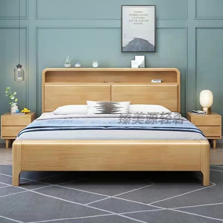 35夜灯.储物1.2带m靠1软小户型现代简约北欧实木床1.8米双人床1.5