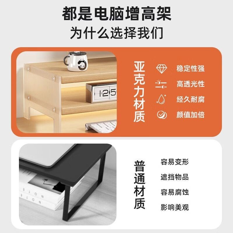 亚克力显示器电脑增高架桌面支架台式电脑笔记本置物架办公室收纳