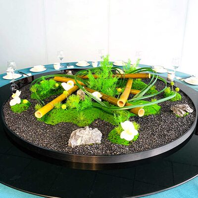 间花艺摆件创意新中式造景酒店中大圆桌摆装饰餐桌装饰转盘会所花
