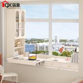 奶油风飘窗柜抽拉式 台面伸缩带锁书桌书柜一体储物收纳抽屉柜L42