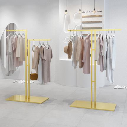 服装店商场展示架落地式金色中岛流水台女装挂衣杆专用衣服架子