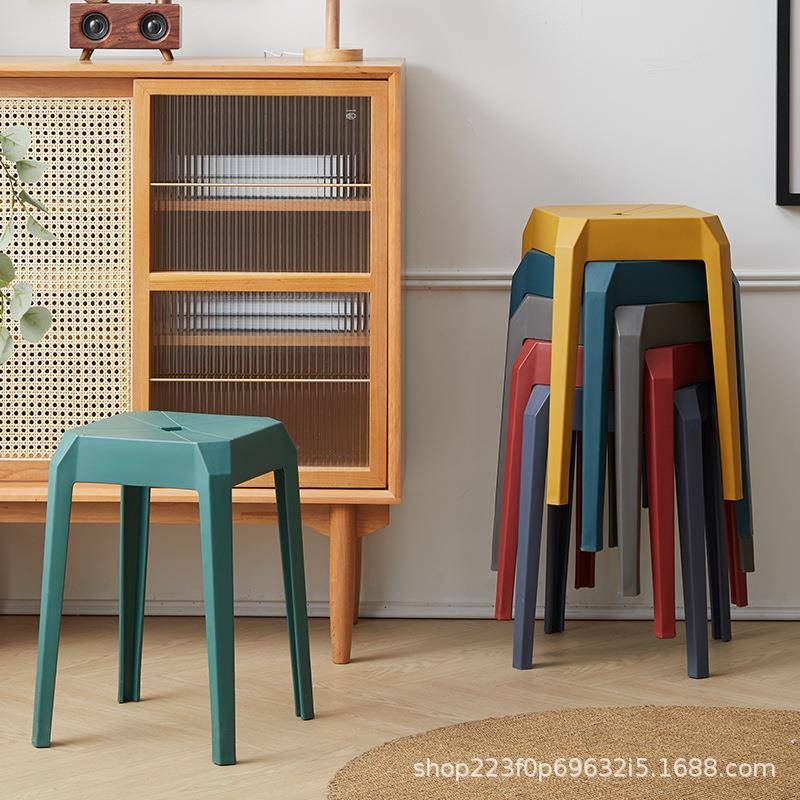 塑料凳子加厚成人家用客厅餐桌高板凳现代简约北欧创意方凳餐厅椅