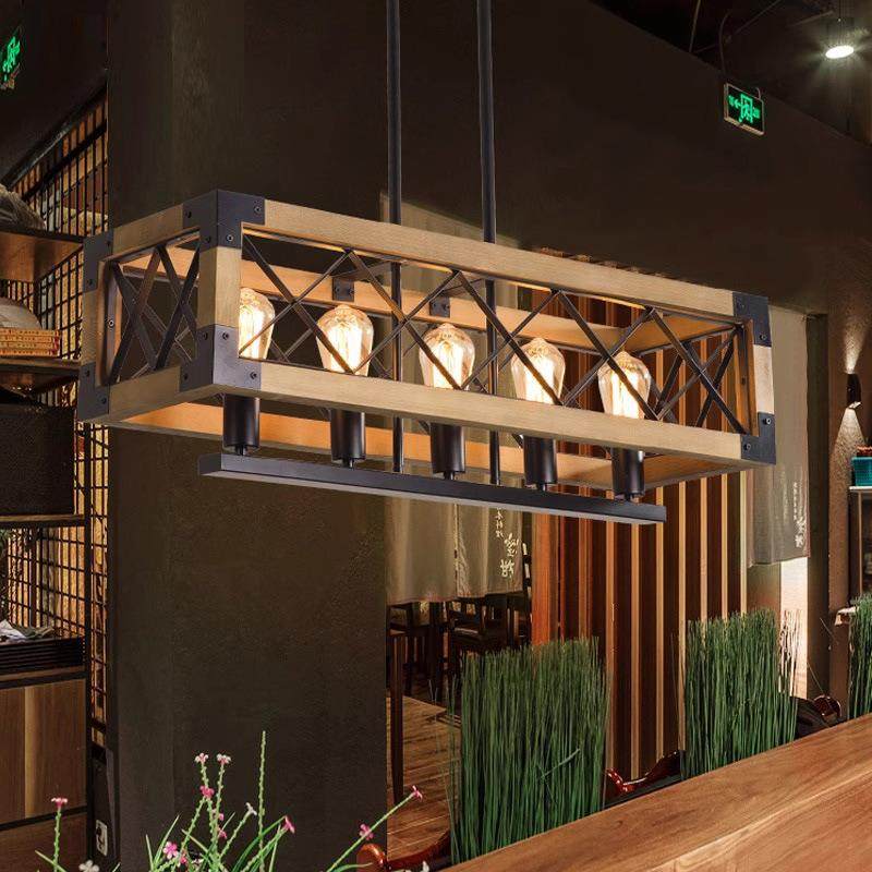方形木架铁艺工业风吊灯创意餐厅餐桌奶茶店服装店收银前台长条灯,电子元器件市场,其它元器件,淘宝优惠券,粉丝福利购,淘宝优惠卷