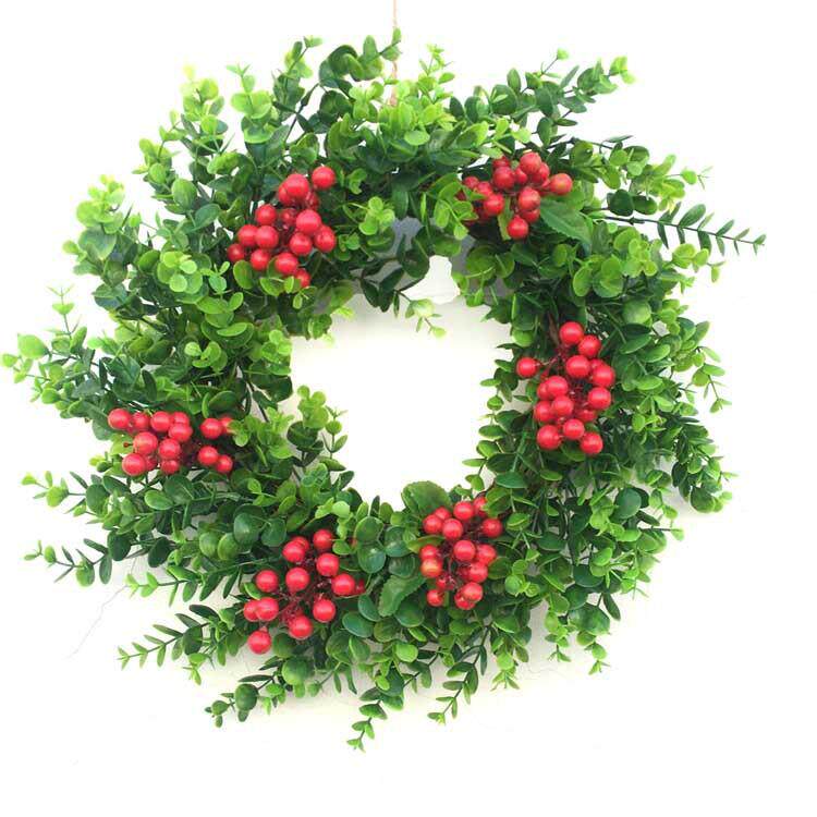 仿真草环门饰小号尤加利果子花环金钱叶花环装饰门环