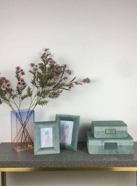 欧式简约弧形方块盒绿色绒布首饰盒收纳盒米格相框