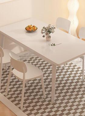 奶油风餐桌家用小户型简约奶油风长方形客厅餐桌椅组合白色饭桌子