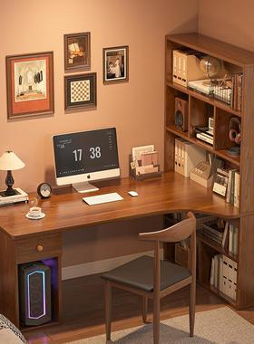 书桌书柜一体桌转角学生卧室家用简易办公写字桌台式电竞电脑桌子