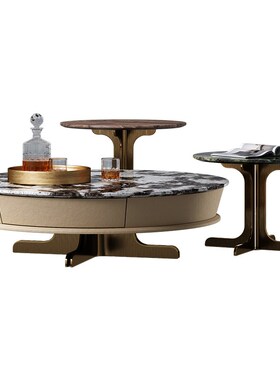 TAZA 意式轻奢圆茶几 别墅全屋搭配客厅系列 天然大理石茶几组合
