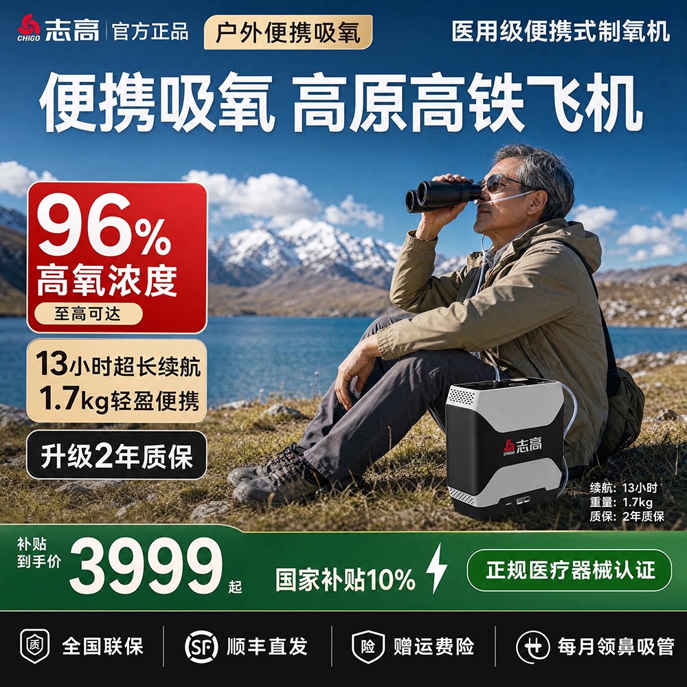 1L便携式分子筛制氧机家用小型吸氧机车载户外高原老人供氧设备