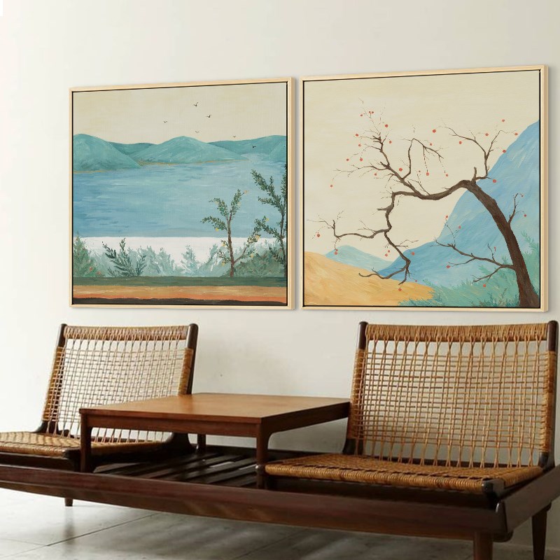 依依 日式餐厅装饰画小清新客厅背景墙画饭厅风景挂画方形画和风图片