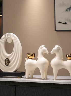 新中式马上有钱家居客厅酒柜摆件办公室桌面高档装饰品陶瓷工艺品