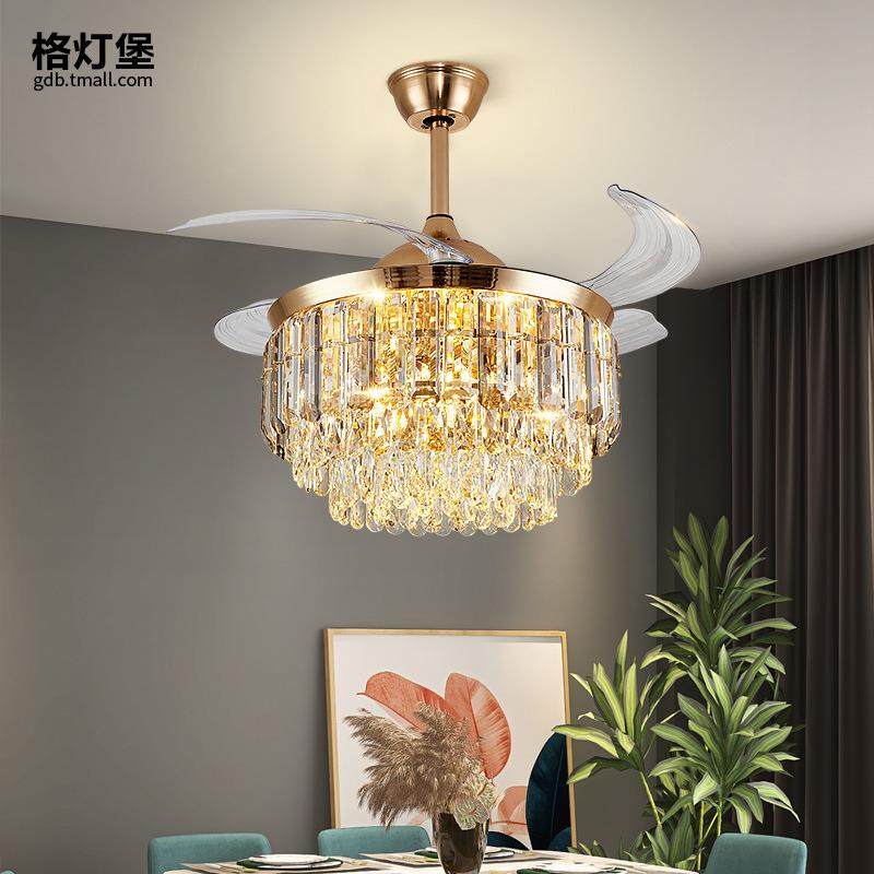 轻奢水晶风扇吊灯客厅餐厅大风力吊扇灯家用隐形静音风扇灯电扇灯