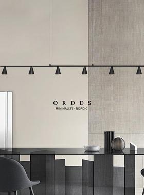 极简餐厅吊灯黑色led几何长条现代设计师北欧轻奢全铜吧台餐桌灯