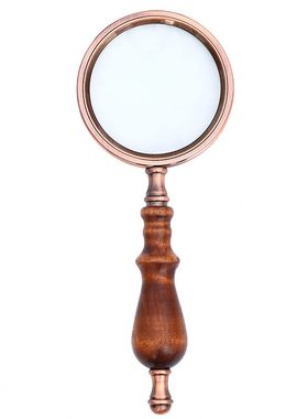 檀木柄228010放大镜木黑手持收藏金属老人倍阅读玻璃礼品光学复古