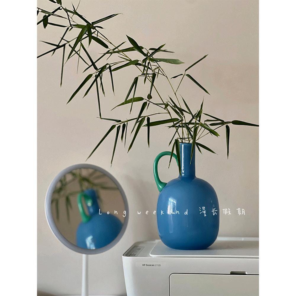 法式中古玻璃花瓶简约高级餐桌边柜摆件干花仿真花花器