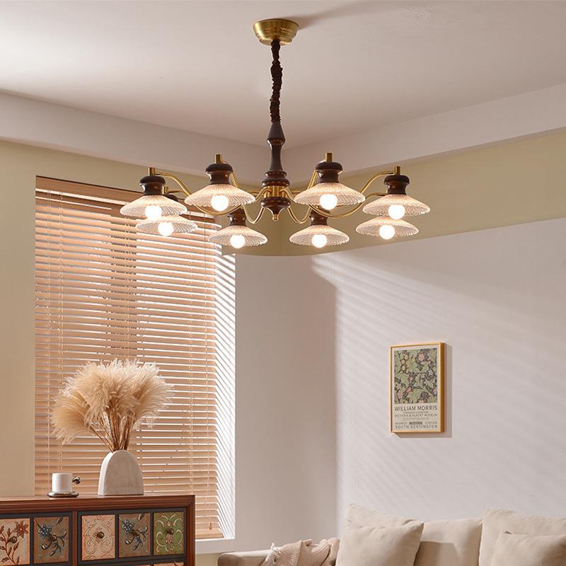 美式中古客厅吊灯全铜复古大厅主灯新中式胡桃木书房卧室餐厅灯具