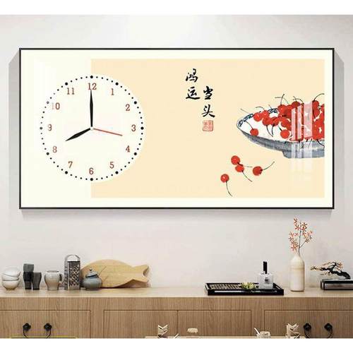 新中式好寓意果蔬万历电子钟表画餐厅画挂钟装饰画创意钟表饭厅