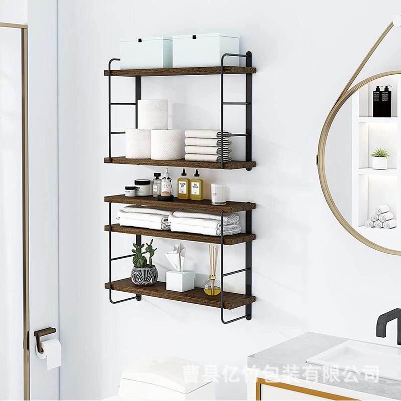 木制壁挂式墙上置物架客厅浴室厨房卫生间收纳架木质铁艺毛巾架
