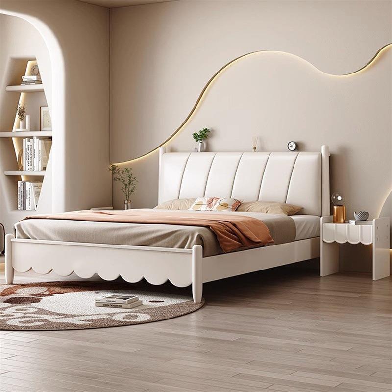 法式奶油系实木软包双人床1米8简约现代床轻奢主卧大气公主风婚床