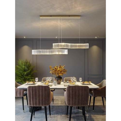 后现代轻奢餐厅水晶吊灯吧台饭厅餐桌长条一字简约大气高级感灯具