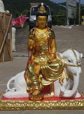 直销厂家直销树脂文殊普贤神像 90cm贴金彩绘文殊菩萨 寺庙普贤佛