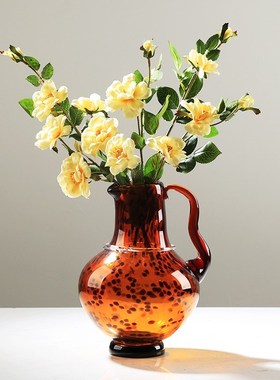 轻奢艺术玻璃中古艺术花瓶摆件现代客厅酒店玄关软装插花花器装饰