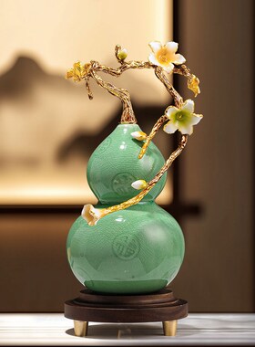 珐琅彩新中式兰花葫芦摆件高档客厅酒柜办公室装饰品乔迁新居礼品