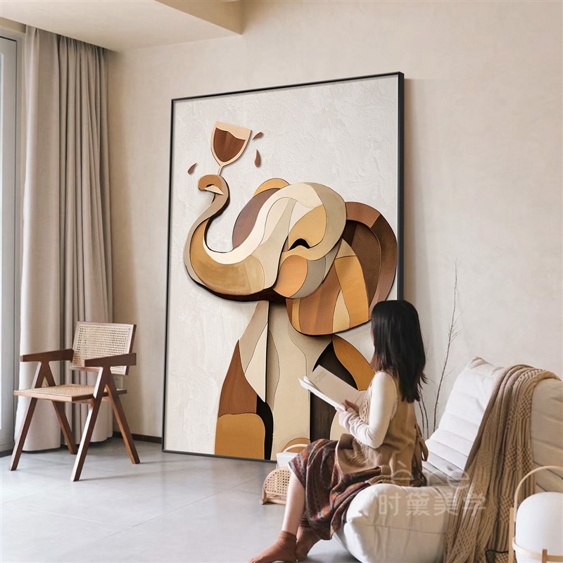 潮流创意客厅装饰画酒杯狗象高级感餐厅壁画现代简约玄关走廊挂画图片