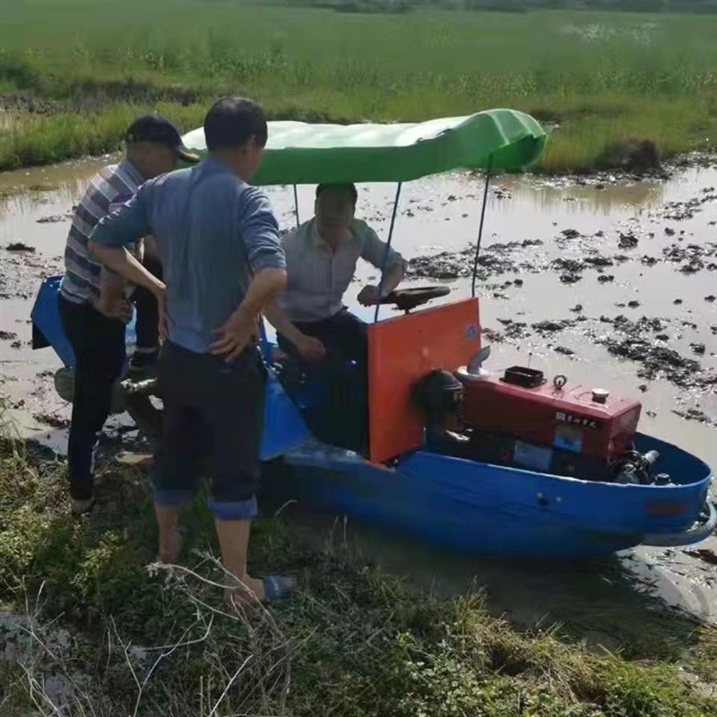 新款机耕船旋耕机柴油农用水旱耕田船式两用微耕机乘坐水田耕地