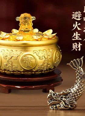 鸱吻摆件厨房纯黄铜龙之九子鸱尾螭吻家居饰品客厅办公室装饰茶宠