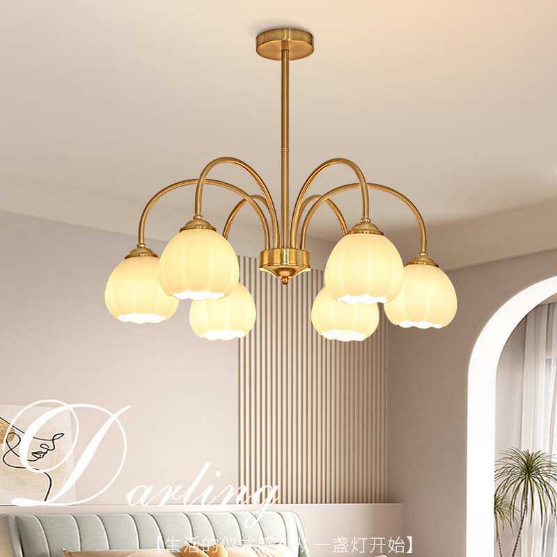 奶油风铃兰客厅吊灯田园风法式南瓜卧室灯具网红花朵玻璃餐厅灯饰