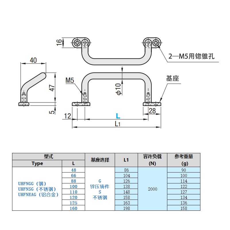 折弯角型拉手 XAF67/68-L48 66 88 100 110 120 125 160 垫片把手