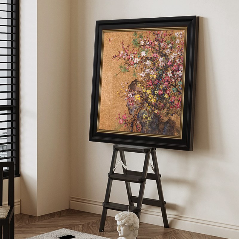 繁花似锦中古风装饰画客厅纯手绘油画高级感卧室床头挂画玄关沙发图片