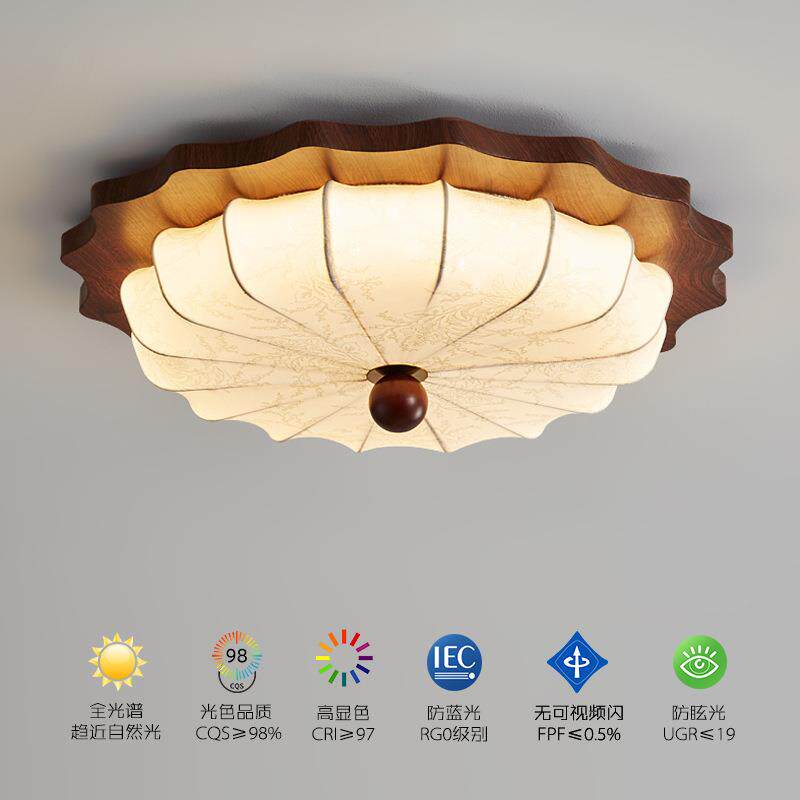 感全光谱卧室吸顶灯法式奶油风主卧房间灯中古布罩餐厅护眼灯