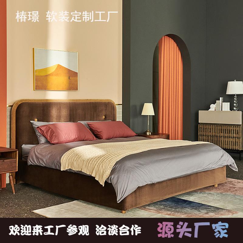 北欧创意布艺床轻奢ins公寓网红床1.51.8米卧室双人女生丝绒婚床