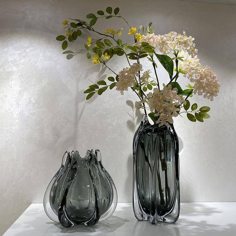 现代简约透明玻璃花瓶家居餐桌面花束插花器样板房间软装饰品