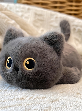 趴姿大眼小黑猫玩偶可爱三花猫仿真暹罗猫咪毛绒玩具儿童安抚公仔