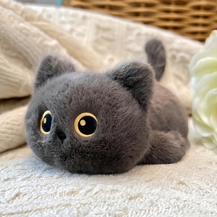 趴姿大眼小黑猫玩偶可爱三花猫仿真暹罗猫咪毛绒玩具儿童安抚公仔