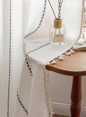 【折扣价】窗帘成品灰色纯色线条厨房帘美式乡村风格客厅半遮光飘