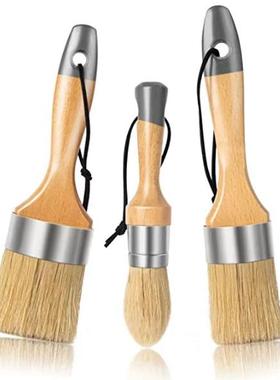 【折扣价】跨境货源油漆刷4件套灰色圆头刷绘画笔刷榉木桦木纯猪