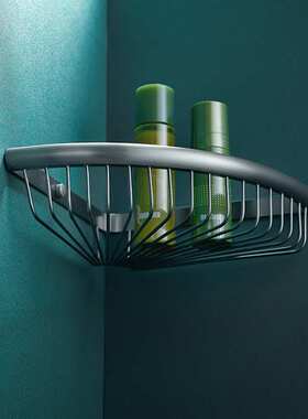 枪灰色全铜浴室三角篮置物架轻奢卫生间三角架壁挂墙上收纳架