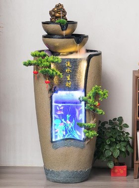 新中式招财鱼缸流水生财摆件室内外玄关电视柜循环水喷泉造景乔迁