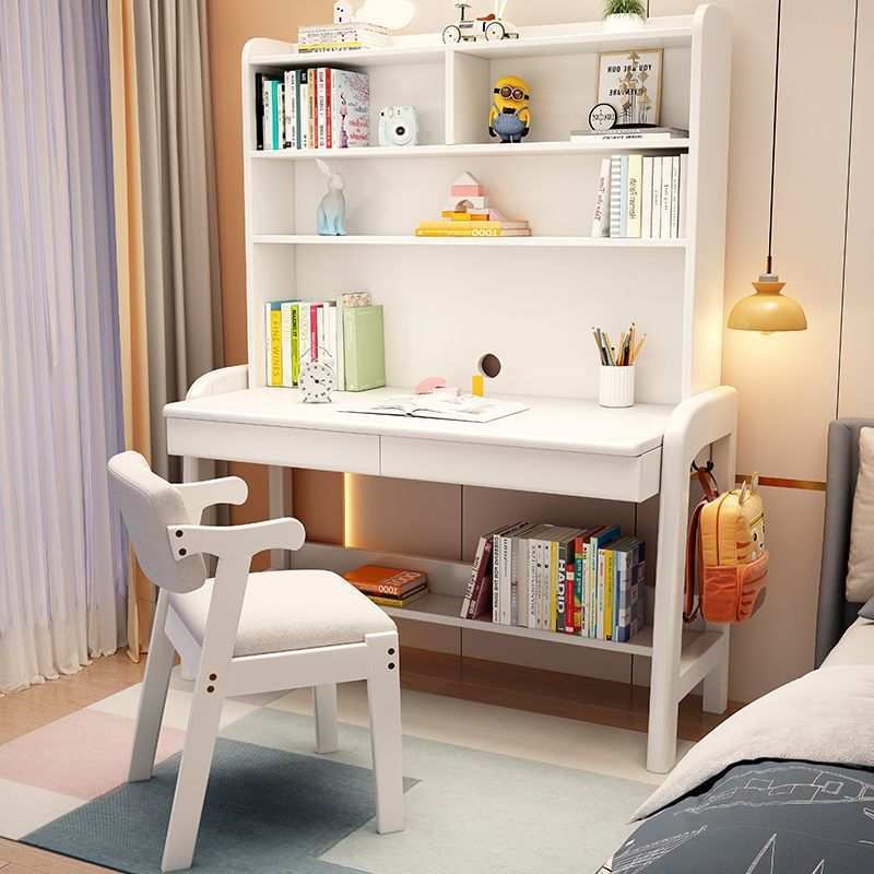 实木儿童学习桌椅套装电脑桌一体桌子家用卧室书桌中小学生写字桌