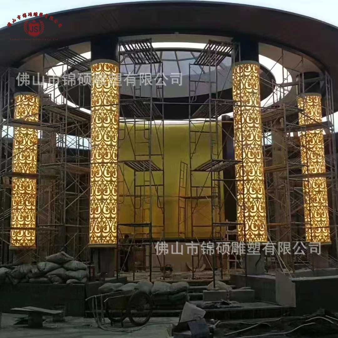 透光罗马柱 酒店大堂人造石砂岩装饰异型柱 玻璃钢雕花带灯发光柱