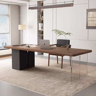 实木办公桌亚克力透明悬浮老板桌总经理办公桌简约现代创意电脑桌